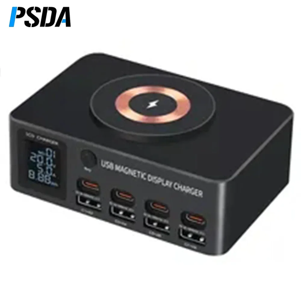 PSDA 3D 140W 9 in 1 USB-C PD QC3.0 Fast Charging Station with Separate display 15W Wireless Charger for iPhone15 14Pro