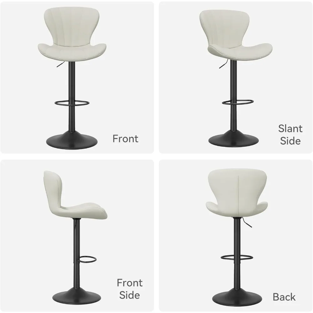 Conjunto de bancos de bar de 2 peças, banco de bar giratório acolchoado de tecido, cadeira de bar de altura de mesa com encosto