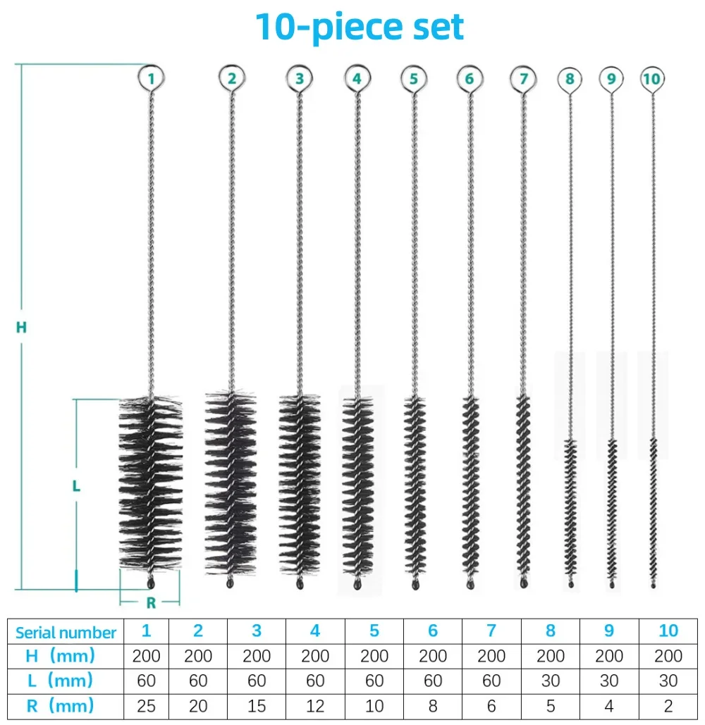 10-Pack 20cm Stainless Steel Bottle Cleaning Brushes Reusable Multi-Purpose Straw Brushes for Bottles