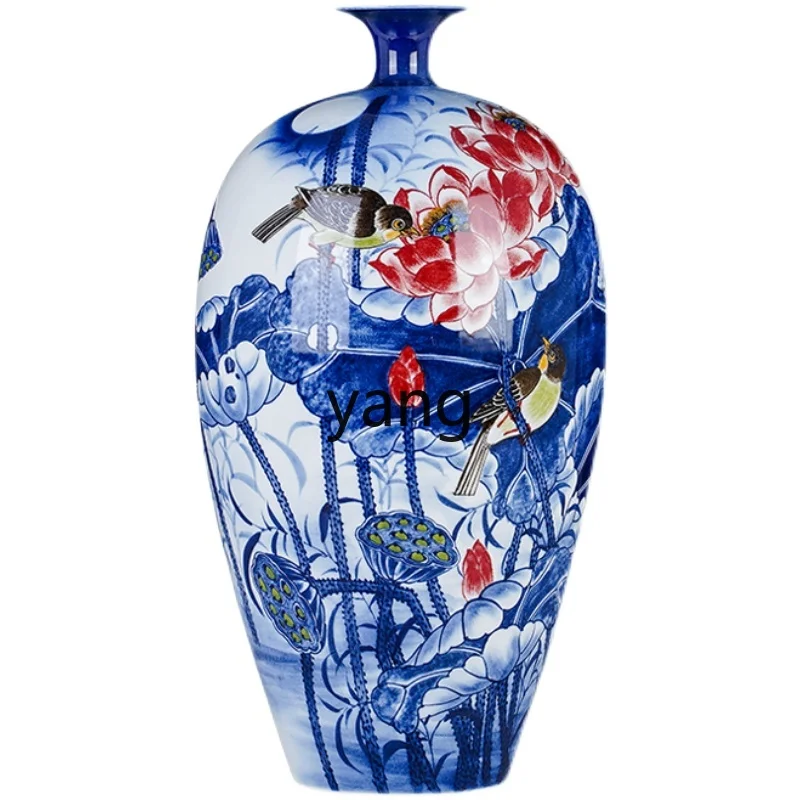 

L'm'm Modern Porcelain Decoration Gift Famous Hand Painted Blue and White Porcelain Underglaze Colorful Flower