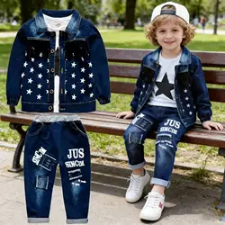 1-5Y Baby Boys Clothes Set Autumn Winter Cartoon Star Vest Coat Pants 3Pc for Kids Cowboy Fashion Outfits Toddler Boys Warm Suit