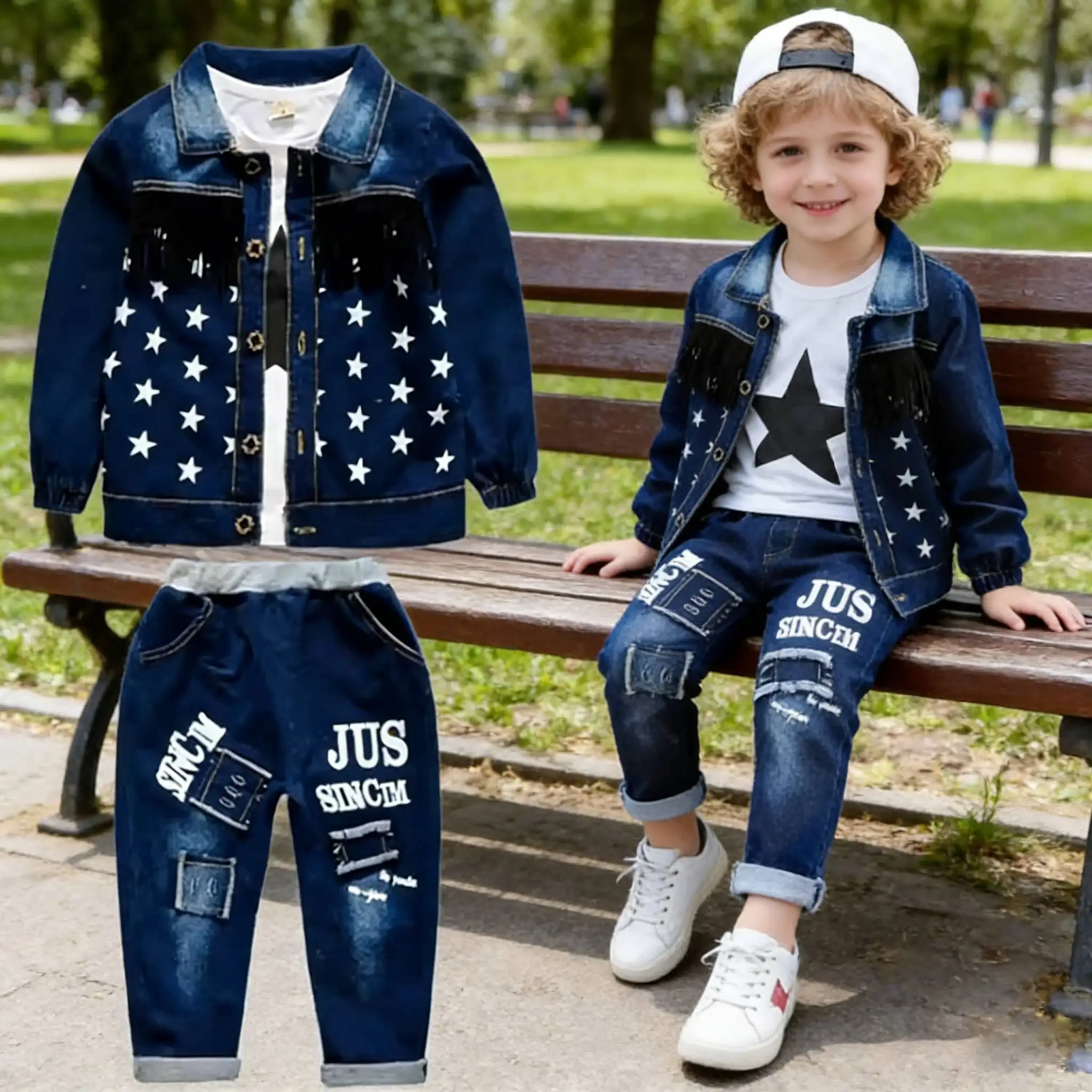 1-5Y Baby Boys Clothes Set Autumn Winter Cartoon Star Vest Coat Pants 3Pc for Kids Cowboy Fashion Outfits Toddler Boys Warm Suit