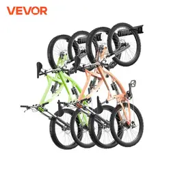 VEVOR Bike Storage Rack Wall Mount Bike Storage Hanger with 2 Helmets Hooks Adjustable Holder for 4 Bikes Home Garage Organizer