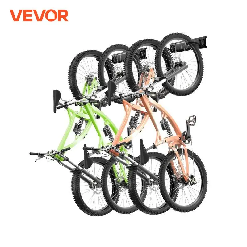 VEVOR Bike Storage Rack Wall Mount Bike Storage Hanger with 2 Helmets Hooks Adjustable Holder for 4 Bikes Home Garage Organizer