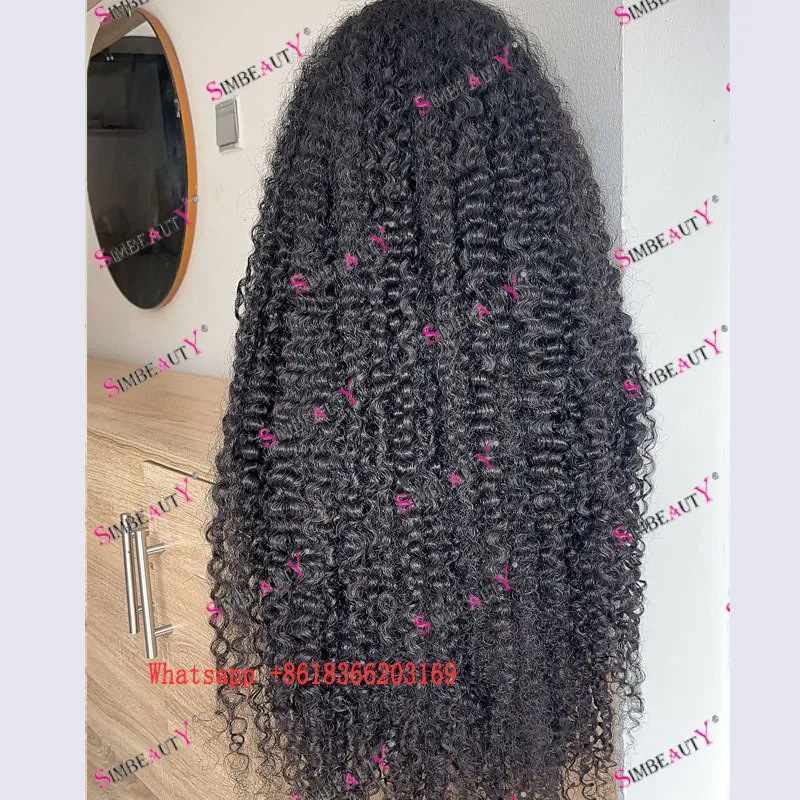 Super Long 30Inch Afro Kinky Curly Human Hair Full Machine Made V Part Wigs for Black Women Natural Jet Black #1 V Part Wigs