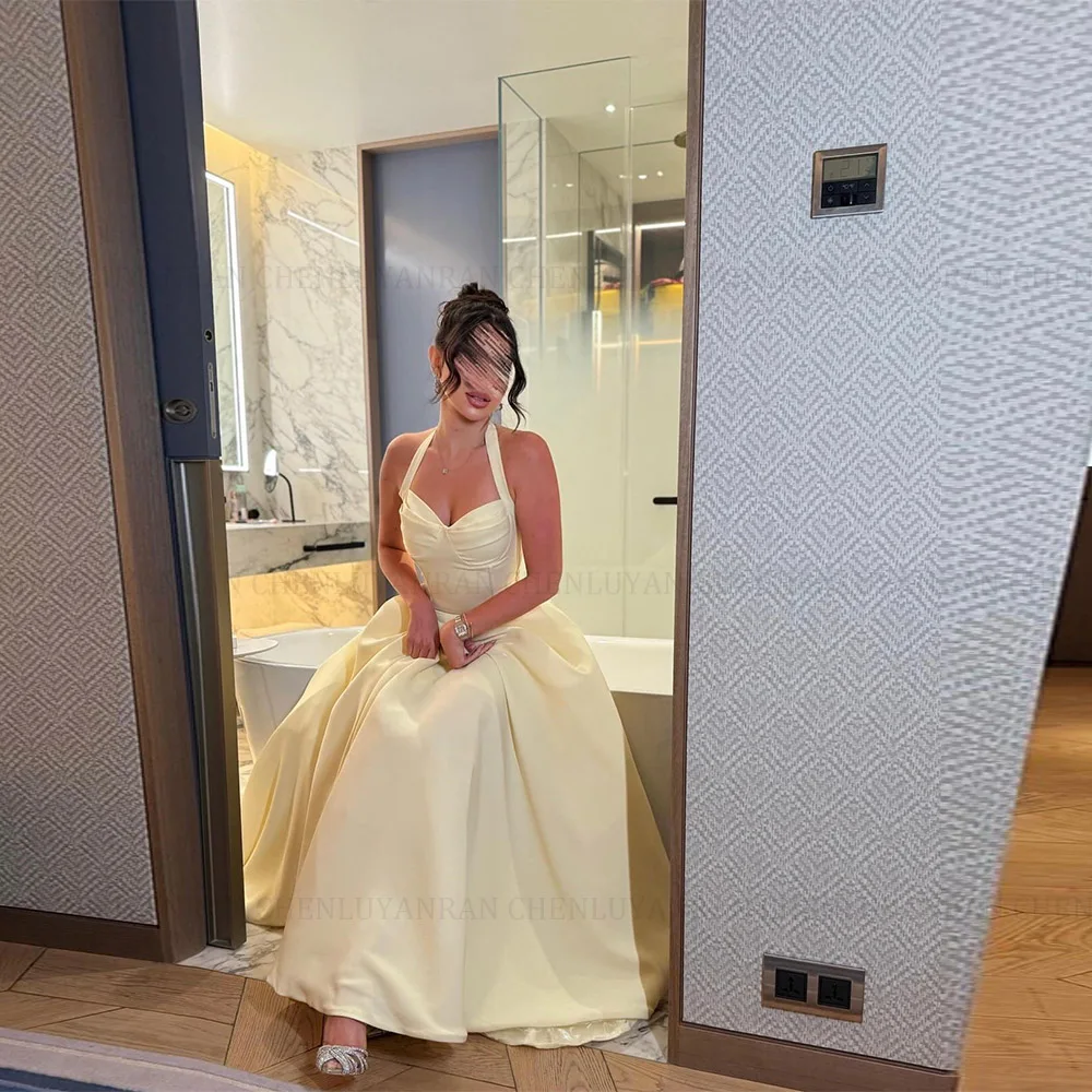 فستان سهرة رسمي من MOLISA مخصص برقبة رسن وطيات بسيطة وأنيقة للنساء بدون أكمام على شكل حرف A بطول الكاحل