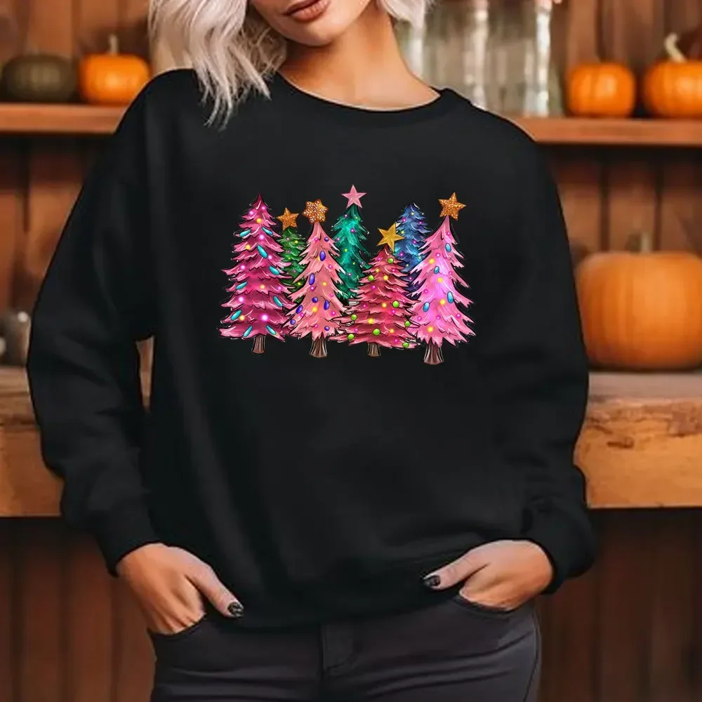 Pink Tree Christmas Hoodies Christmas Sweater Christmas Party Tree Sweatshirt Holiday Hoody Men Women Winter Sweatshirt Costume