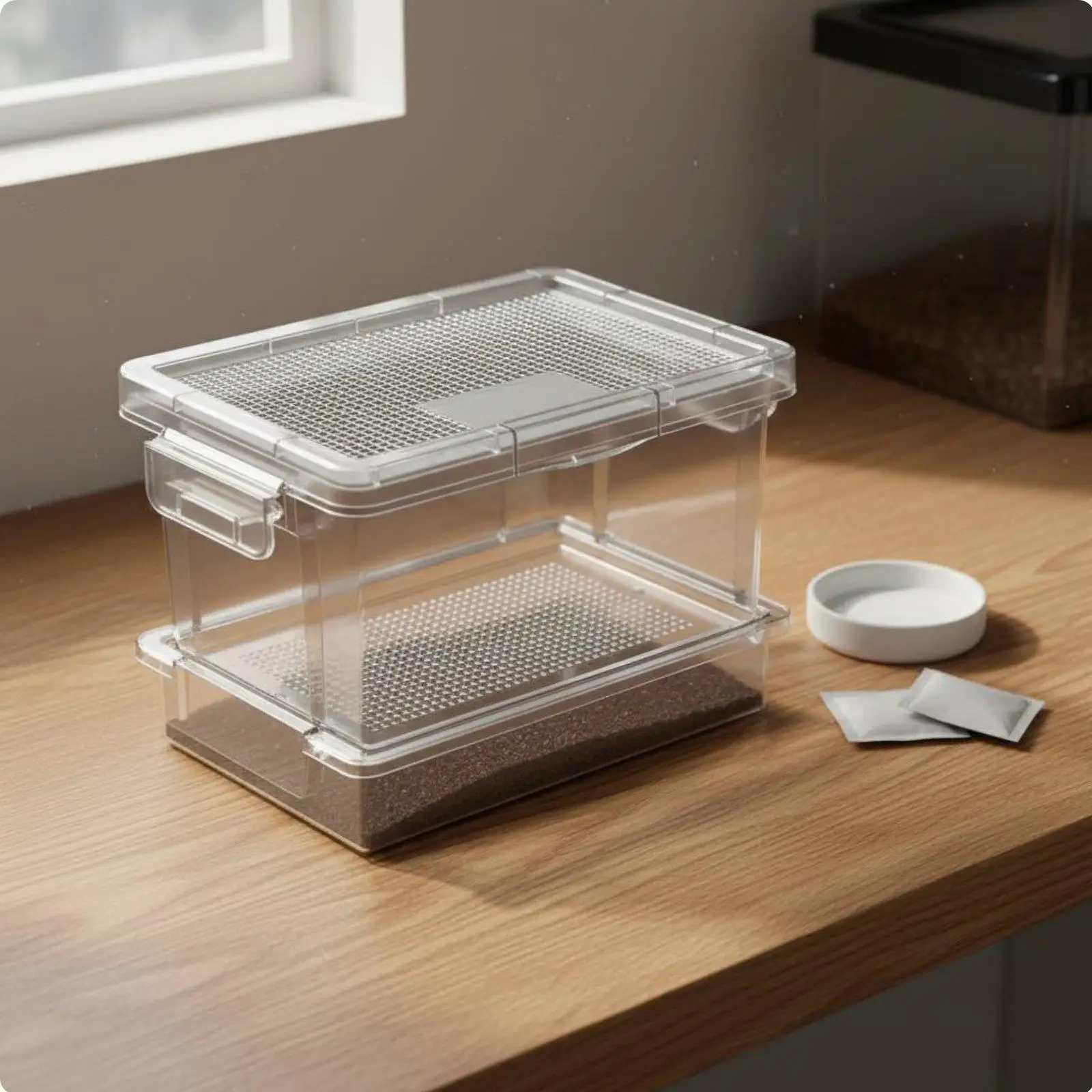 Secure Mesh Bottom Breeding Container Animal Habitat Box for Mealworms Classroom Projects and Outdoor Study