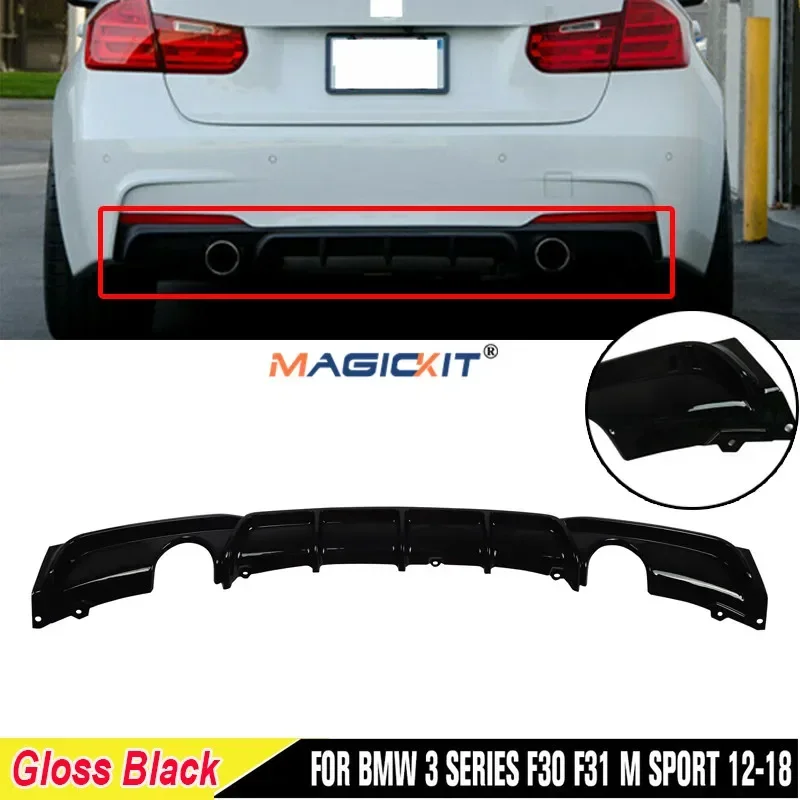 MagicKit For BMW F30 3-Series 335i 2012~2018 M SPORT Performance single exhaust Rear Bumper Diffuser Car Accessories