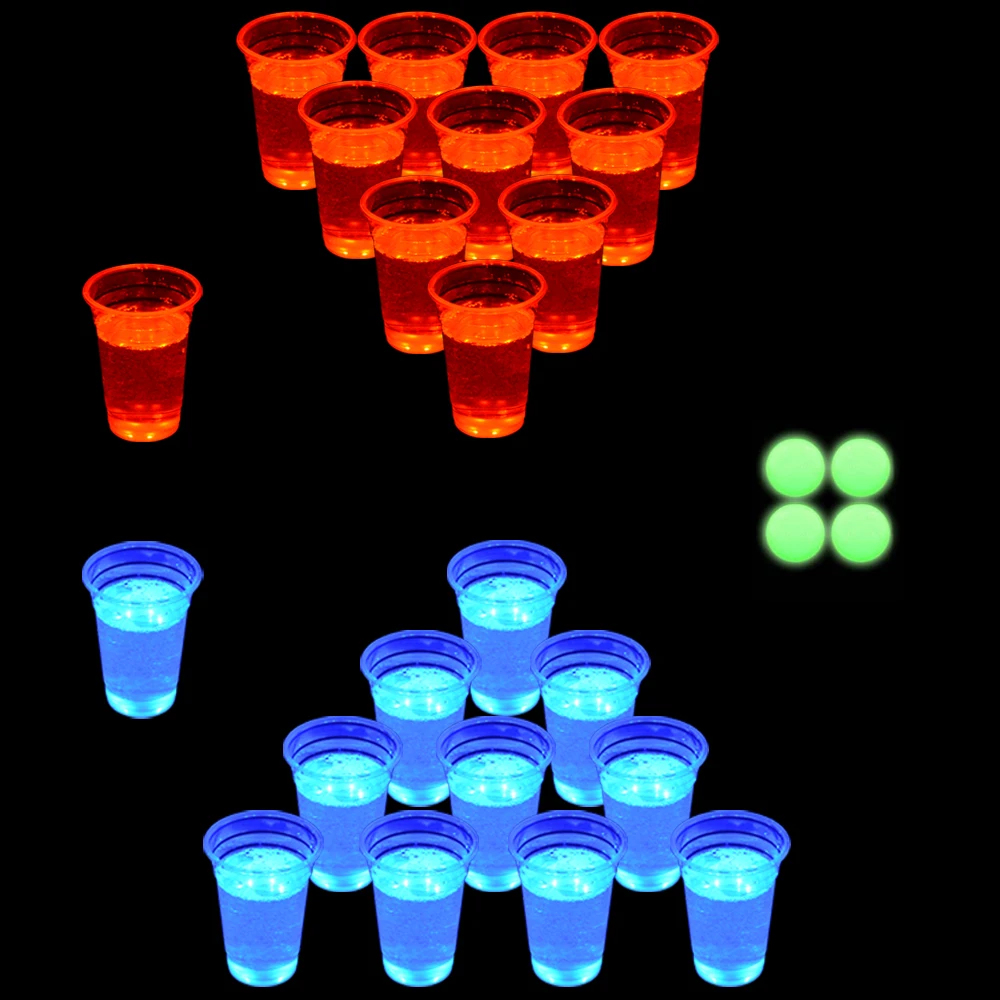 The Dark Beer Pong Set,Beer Pong Party Cup Set, LED Beer Pong Cups e Glow-in-The-Dark Balls,16 oz,22 Set