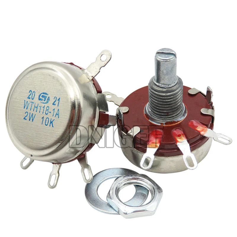 2pcs WTH118 2W 1A Potentiometer 1K 2.2K 4.7K 10K 22K 47K 100K 470K 1M WTH118-2W Round Shaft Carbon Rotary Taper Potentiometer