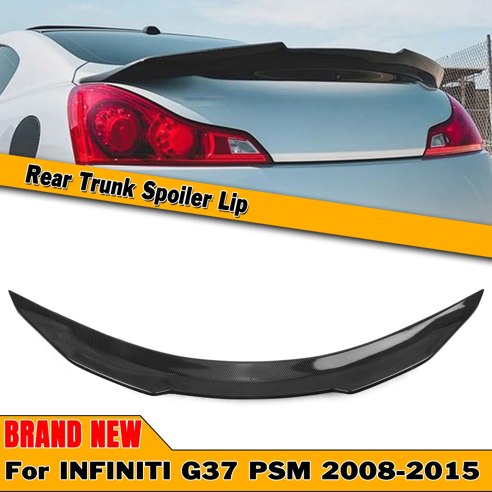 

Rear Trunk Lid Spoiler Wing For Infiniti G37 2 Door Coupe 2008-2015 PSM Style Carbon Fiber Look/Gloss Black Tail Splitter Lip