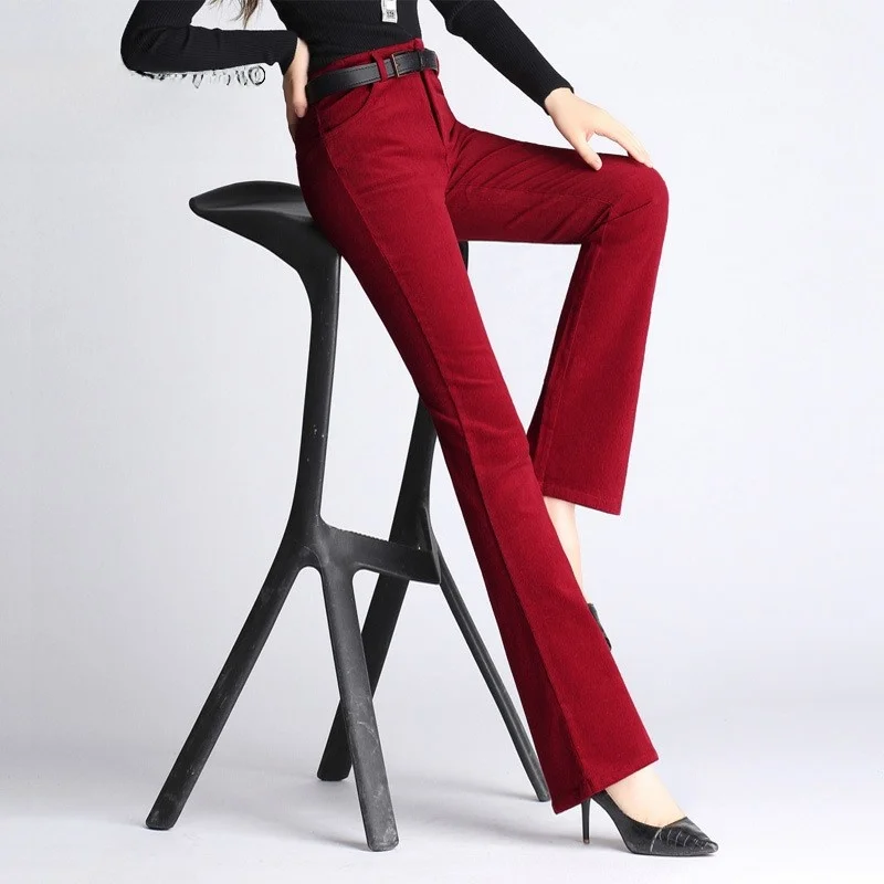 Pantaloni da donna in velluto a coste Thiened Autunno Inverno New Sle pantaloni casual svasati a vita media alta plus Size Pantaloni lunghi da donna