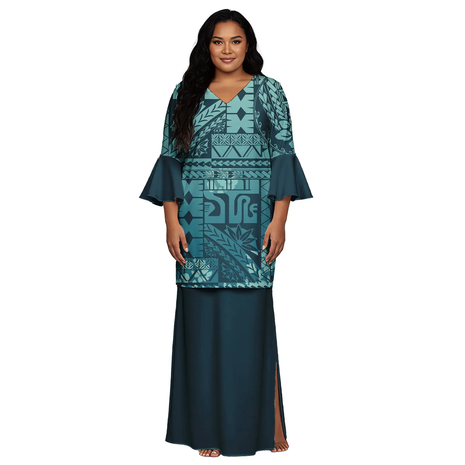 Elegante abito da spiaggia maxi da donna personalizzato tribale polinesiano samoano Island Tiare Flower Abiti da sera lunghi ed eleganti Puletasi
