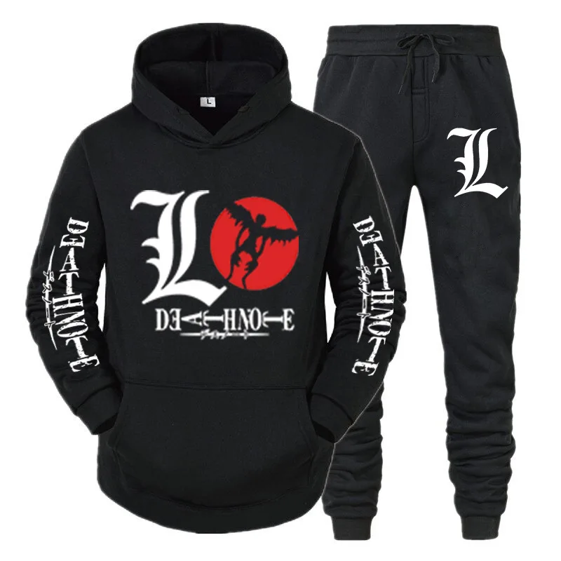 Death Note Hoodie +Pants Suit Fashion Sweatshirt Hip Hop Casual Unisex Autumn Winter Fleece Streetwear Tops Male Pullover Sets
