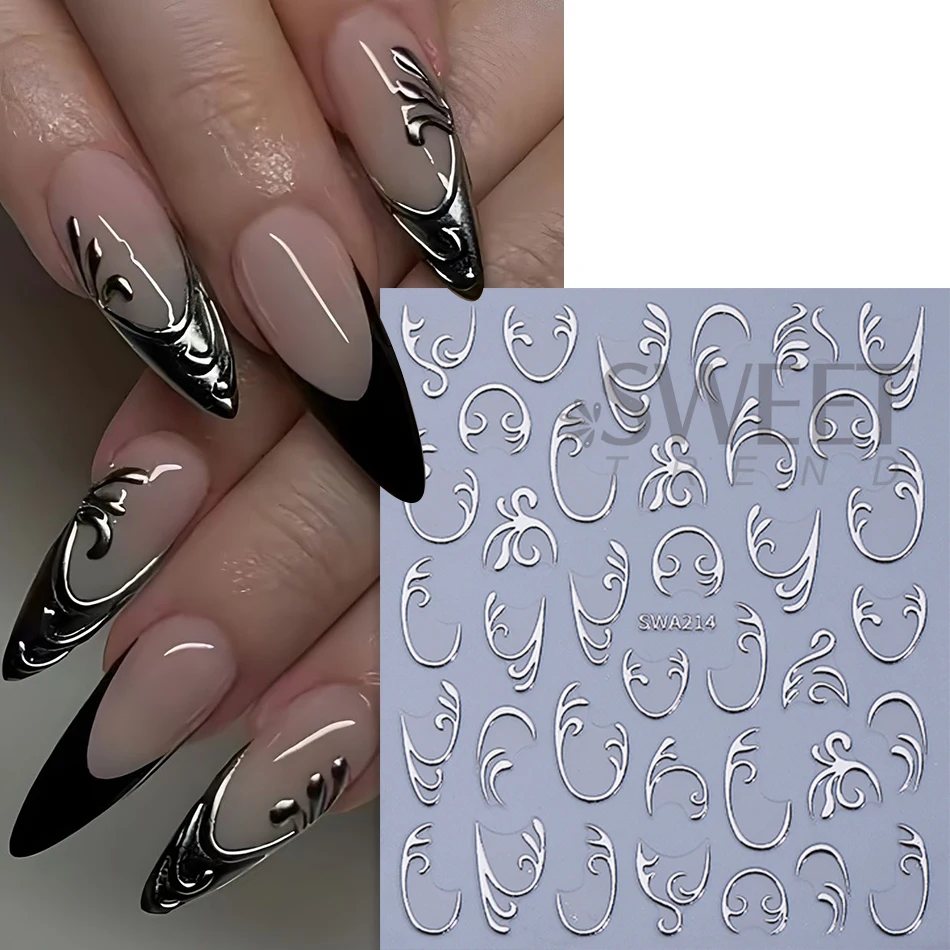 2pcs Bronzing Nail Stickers Retro Flower Patterns Line French design Self Adhesive Nail Decals DIY Manicure Decor Nail Supplies