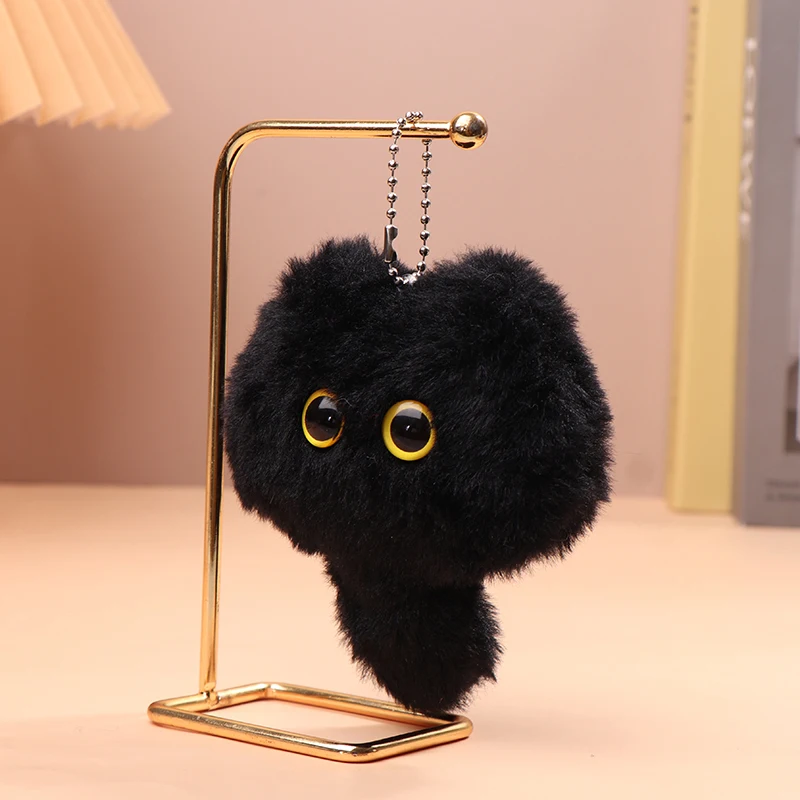 1Pc Briquettes Black Cat Plush Toy Cartoon Kitten Pendant Soft Stuffed Doll Keychain Car Key Ring Backpack Bag Decor