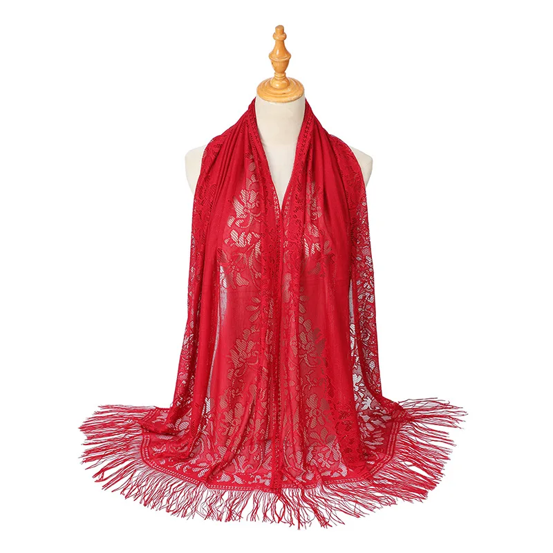 Scarf Cover with High-end Feel New Solid Color Lace Hollow Tassel Scarf for Women in Summer Women's Long Scarf Shawl