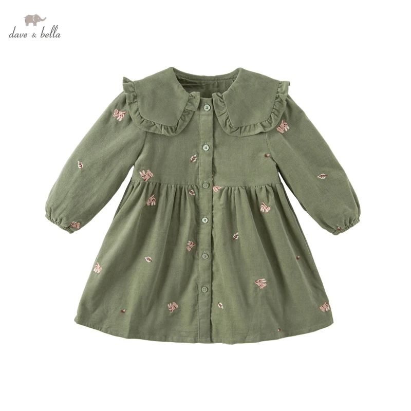 

Dave Bella Spring Autumn Princess Dress Long-Sleeve Ruffle Green Girls Dress Cotton Toddler Kids Clothes DB3222708