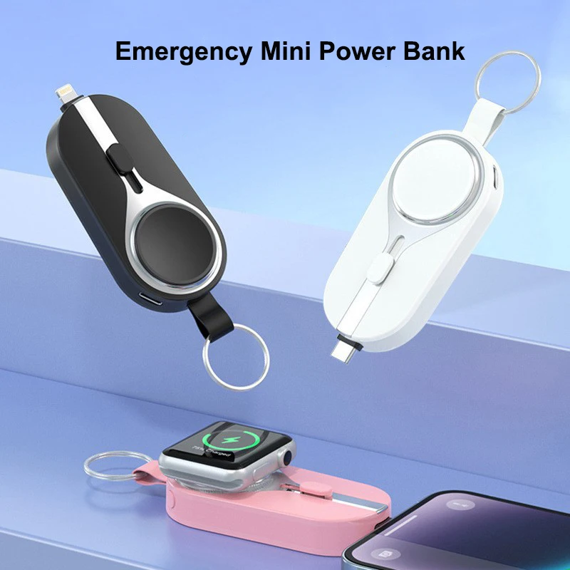 2-in-1 Mini Power Bank Wireless Charger for iWatch Apple Watch iPhone 16 15 14 13 12 Pro and Xiaomi, External Battery Charger