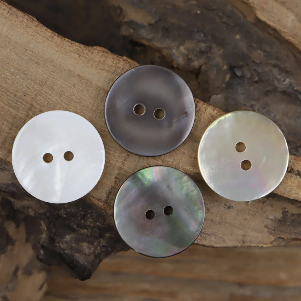 12Pcs/lot 25mm Flat Two Hole White Pearl Shell Shirt Button Two Eyes Smoke Gray Black Butterfly Shell Suit Sweater Button N367