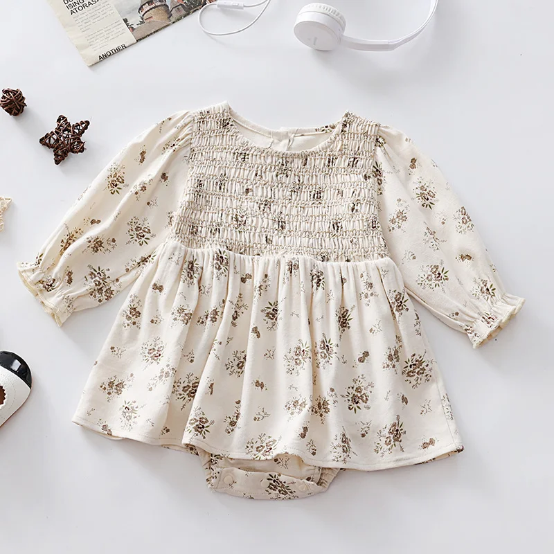 

2024 New Spring 0-24M Baby Girl Clothing Newborn Baby Girls Bodysuits Long Sleeved Cotton Floral Printing Korean Style Climbing