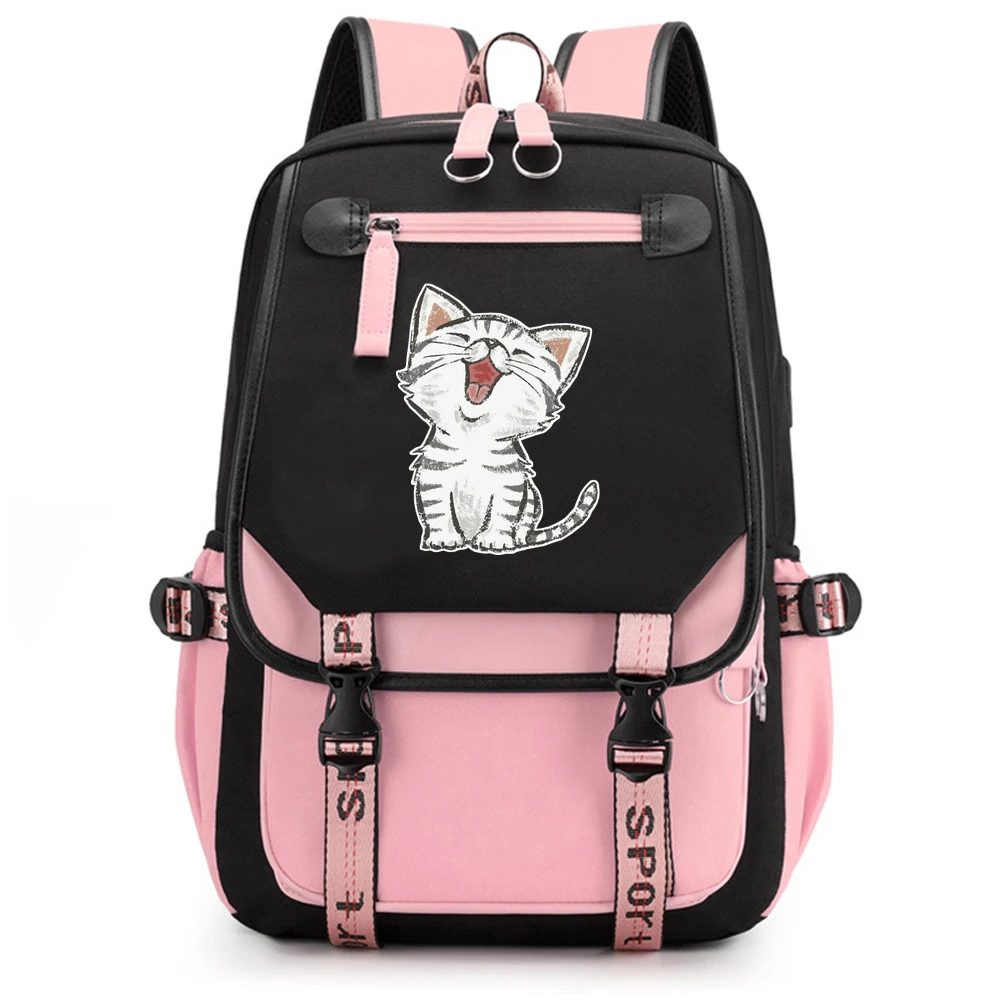 카와이 고양이 프린트 백팩 학생 가방 대용량 노트북 방수 책가방 패션 백팩 가방
