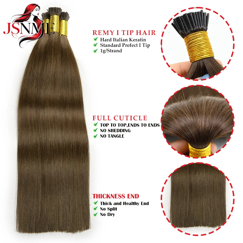 JSNME I Tip Hair Extensions 100% Really Human Hair Fusion Capsule Keratin Hair Extensions Brown Blonde 1g/Strand For Women