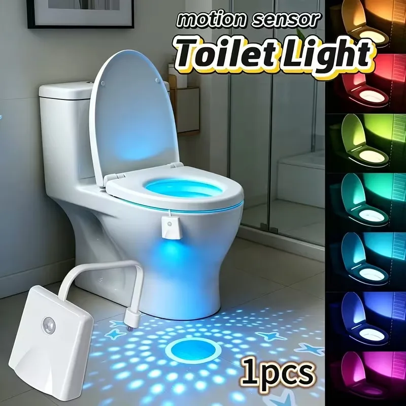 USB Rechargeable Toilet Night Light, LED Toilet Bowl Light with Motion Sensor and Star Projector, 16 Color Changing Night Lamps
