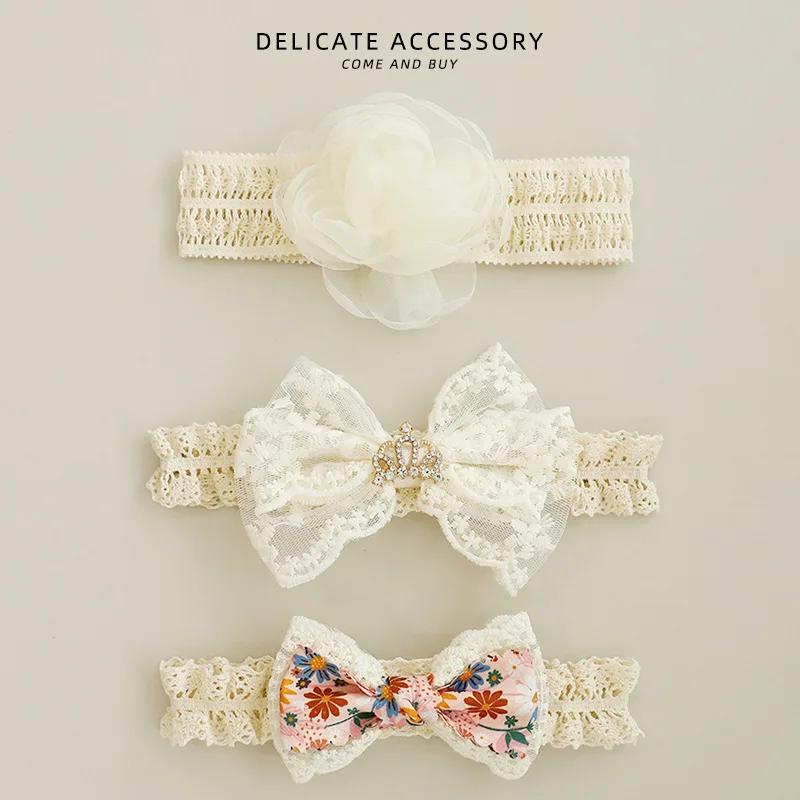 Summer White Lace Bow Baby Headband Hair Accessories Infant Party Toddler Girl Jacquard Headbands Barrette Newborn Photo Props