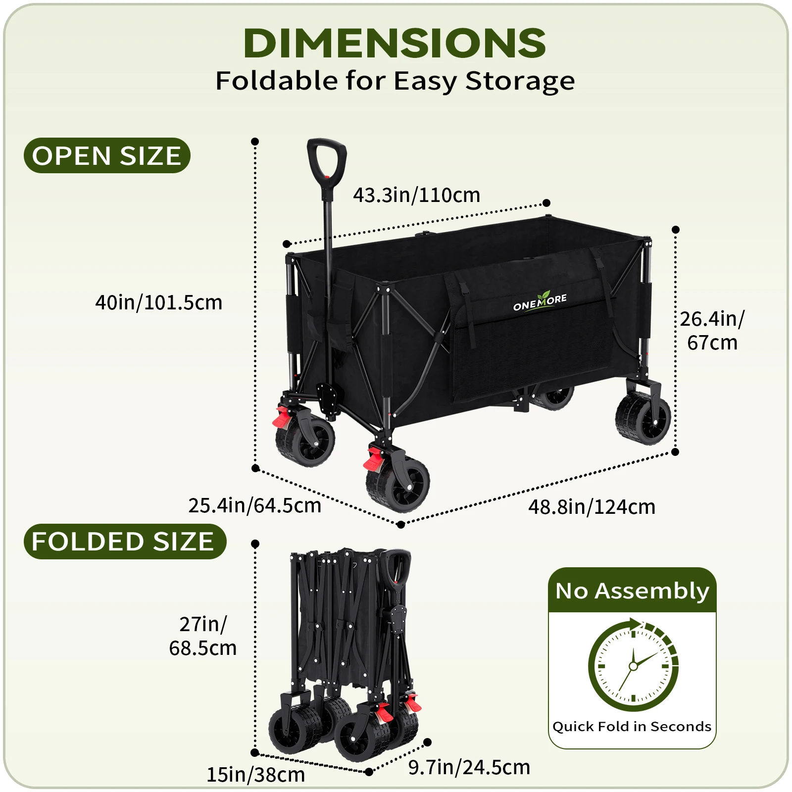Foldable Outdoor Camping Wagon Cart with All Terrain Wheels Heavy Duty Collapsible Beach Picnic Garden Utility Trolley Portable