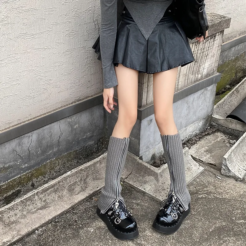 

Knitted Zipper Wide-leg Socks in Trendy Harajuku Style. Long Socks in Solid Color, Sweet and Cool Leg Coverings.
