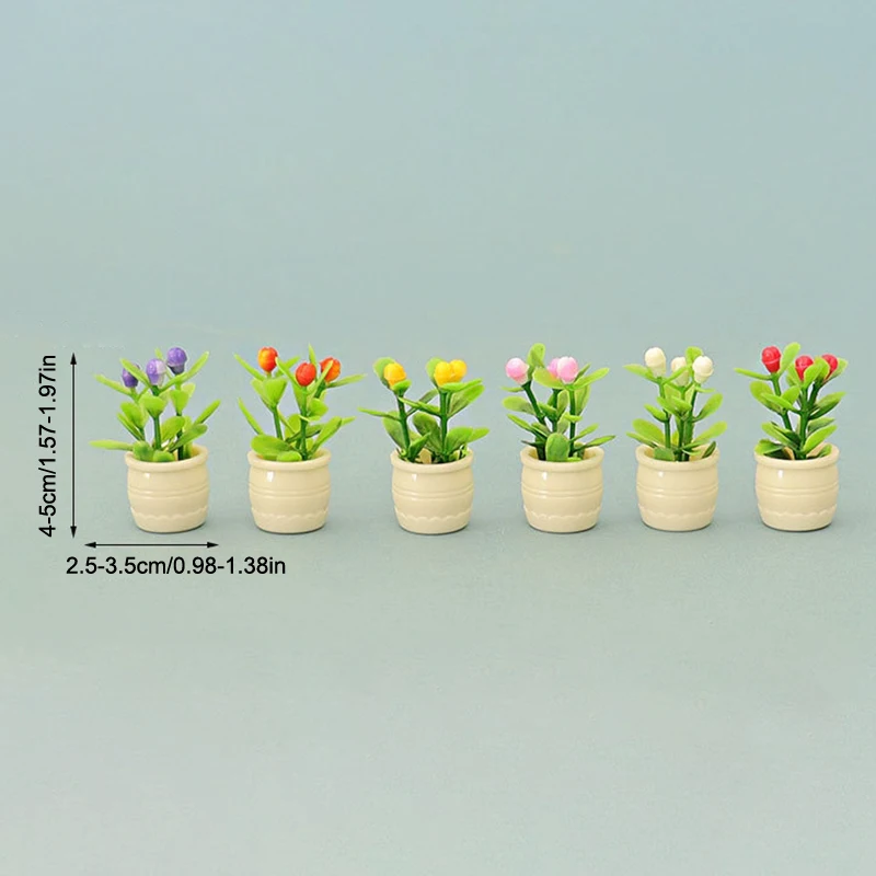 10Pcs 1/12 Dollhouse Flower Plant Potted Model Mini Garden Decoration Dolls House Accessories Micro Landscape Ornament