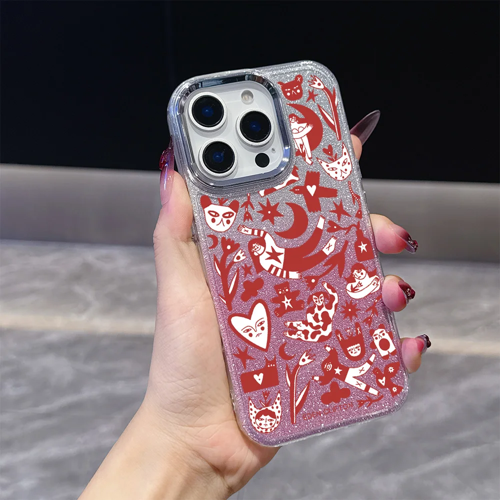 Casing Ponsel Transparan Berlapis Stiker Seni untuk OPPO Reno2 Reno4 Reno5 Reno6 Reno8 Reno11 Reno12 Reno13 Z T F Pro 4G 5G