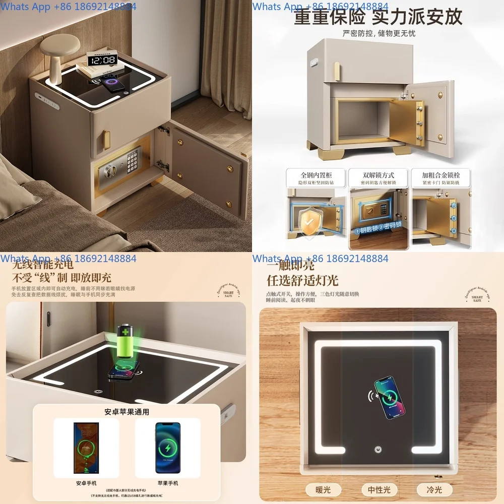 Smart Marble Top Bedside Cabinet with Safe Luxury Home Bedroom Lockable Small Storage Cabinet