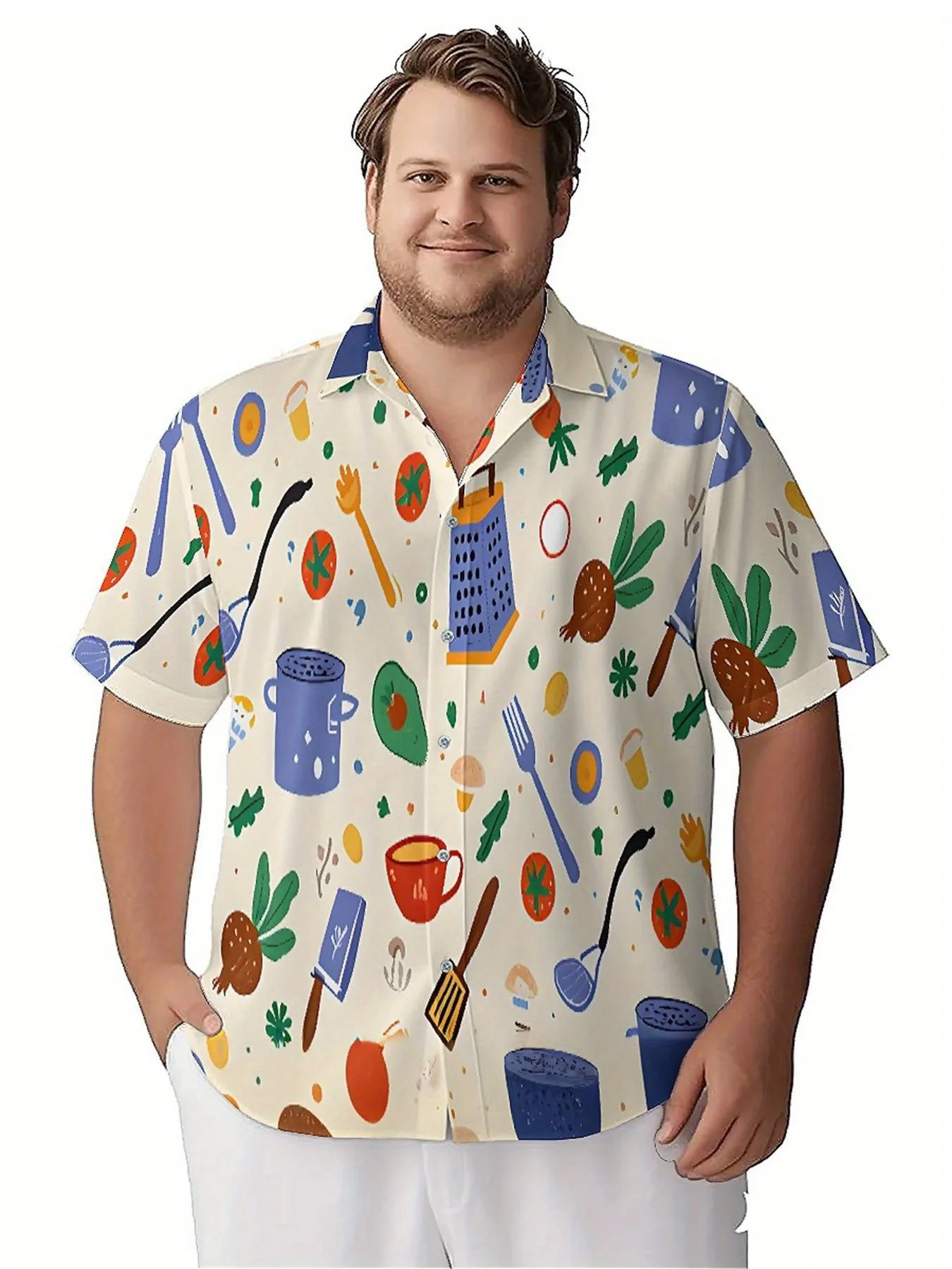 Men's Plus Size Hawaiian ShirtsFood and Cooking Illustrationspattern,Premium Comfort Youth Clothes,Streetwear Y2K Tops