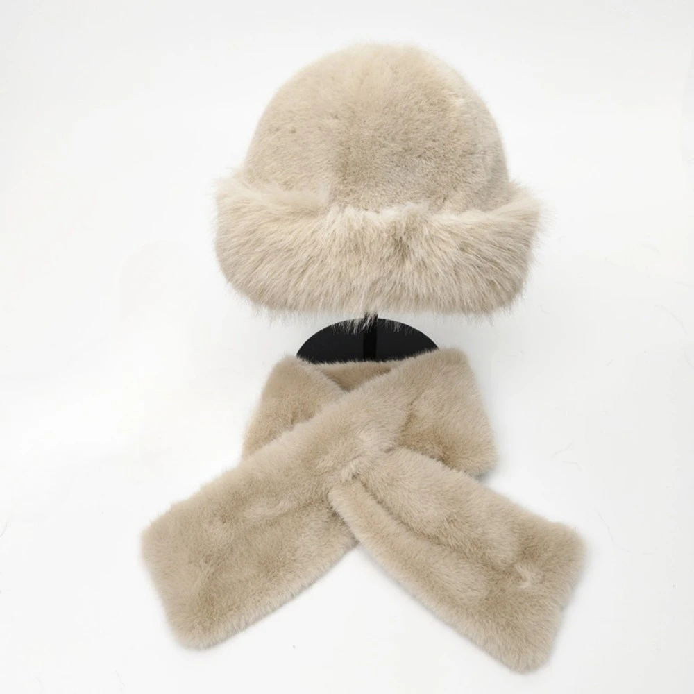Шляпа из искусственного лисьего меха, комплект шарфов на осень и зиму, теплая защита ушей, рыбацкая шапка, плюшевый комплект из двух предметов