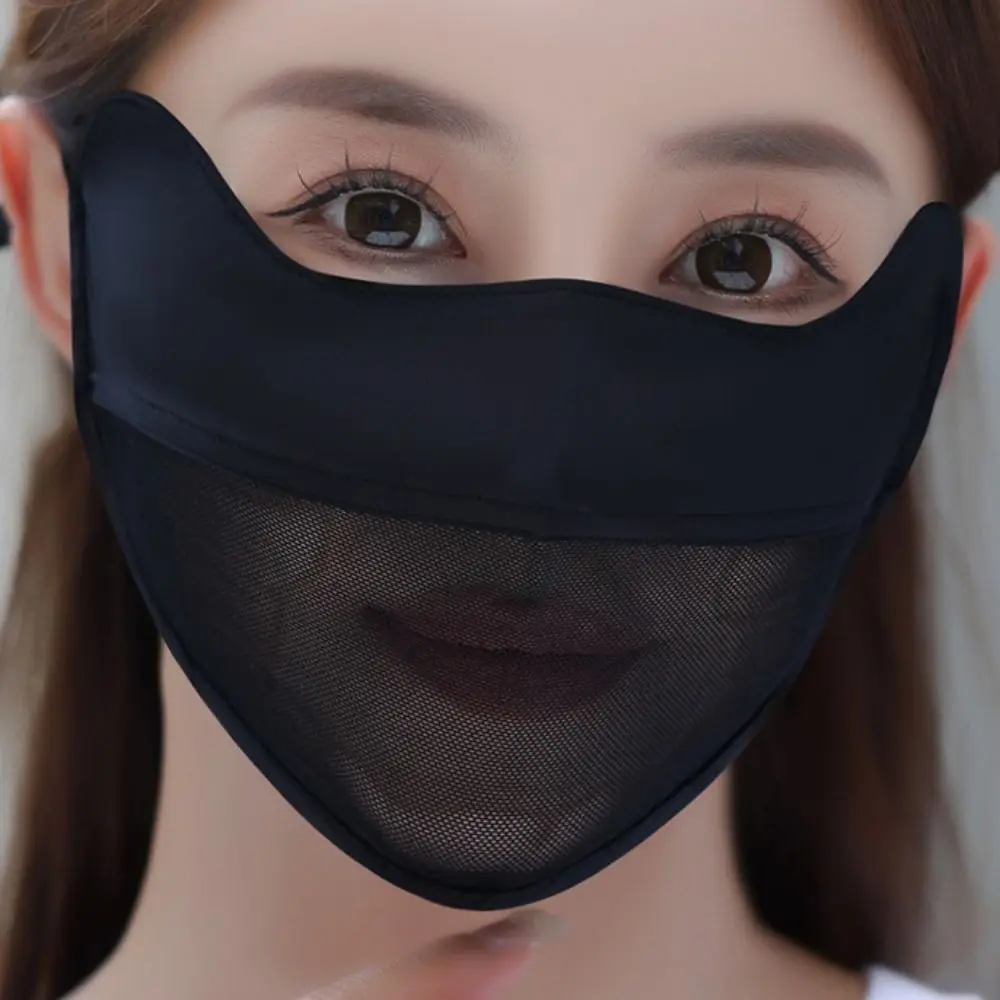Breathable UV Protection Ice Silk Face Scarf Solid Color Face Scarves Sunscreen Veil Mesh Face Mask Anti-uv Face Cover Riding