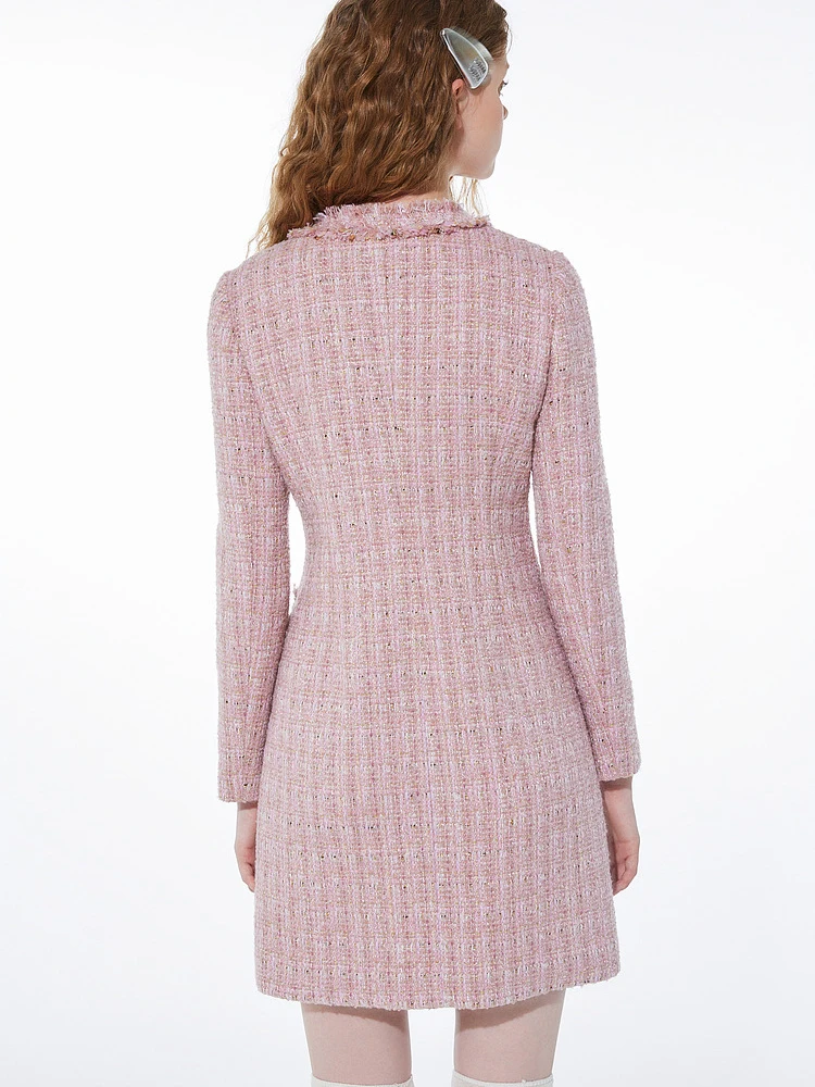 Autumn and Winter 2024 New High Quality Dress Super Good-looking Wealthy Heiress Small Fragrance Pink Long Sleeved Dress