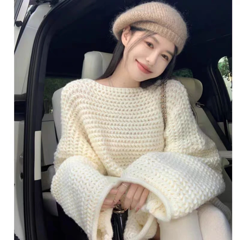 

2024 Women Loose Female Sweaters Solid Knitted Blouses Famous Street Jumpers Long Sleeve Tops Autumn Winter Clothing M226