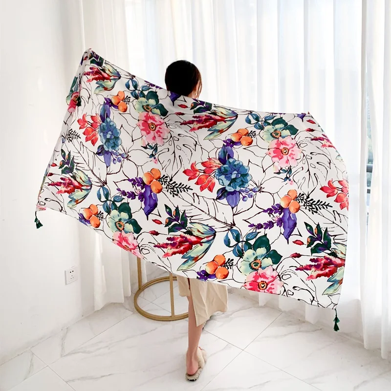 20 styles 90x180cm Cotton linen Summer Beach Dress Bikini Cover-ups Sarong Wrap Scarf Women Brazilian Swimsuit Bathing Cover Up