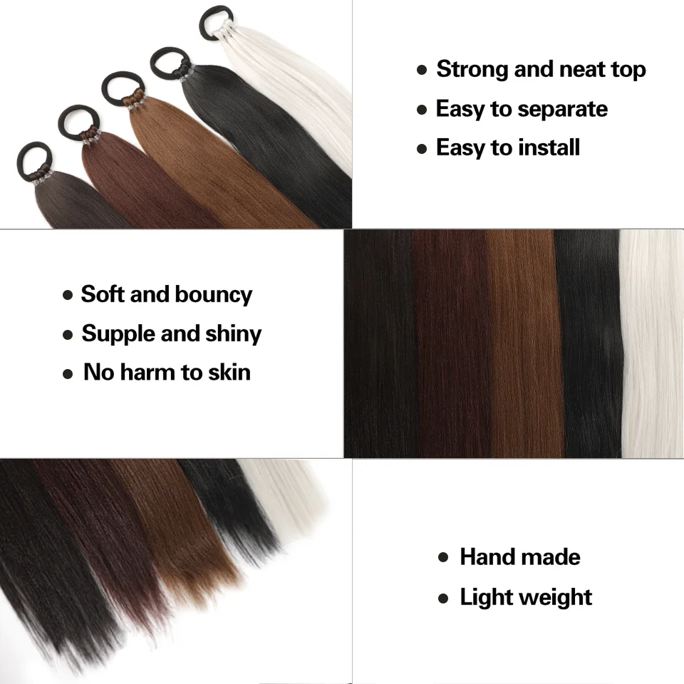 Cola de caballo sintética recta de 28 pulgadas con cuerda elástica, accesorio de cabello moderno para uso diario y fiestas 3