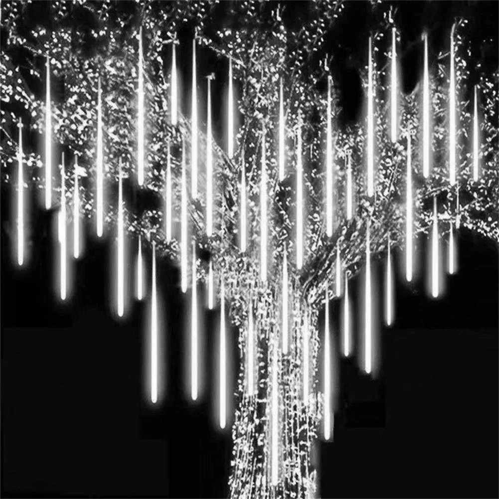 Lampu tali Led 11.8 inci/30cm, lampu hujan Meteor kecerahan tinggi hemat energi untuk dekorasi teras pesta liburan Natal
