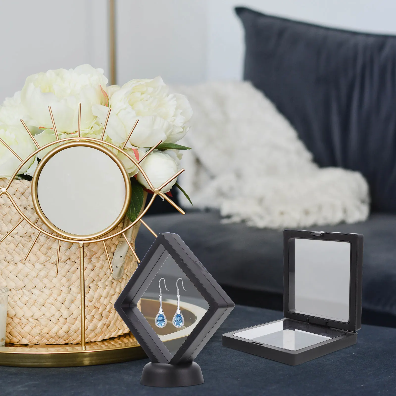 

6 set Ring Storage Boxes Transparent Floating Frames Jewelry Display Stands For Moisture Proof Organizer Durable Pe Abs Material