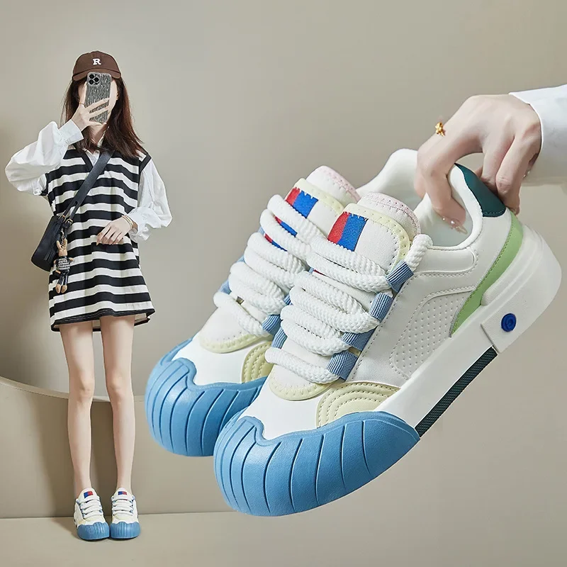 2024Spring White Shoes New Korean Style Women's Thick Sole Height Increasing Sports Trendy Casual Sneakers Trendy