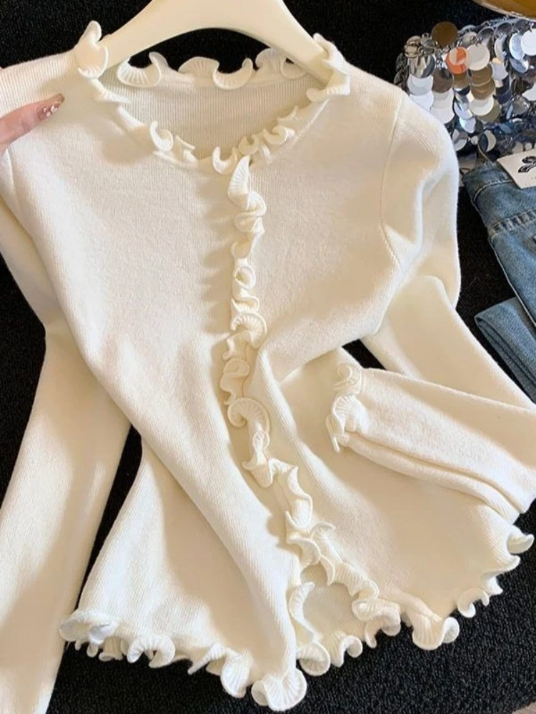 Neploe New Premium Ruffles Fungus Cardigan Knit Korea Chic Minority Slim Sweaters Vest Unique Literary Office Lady Soft Jumper