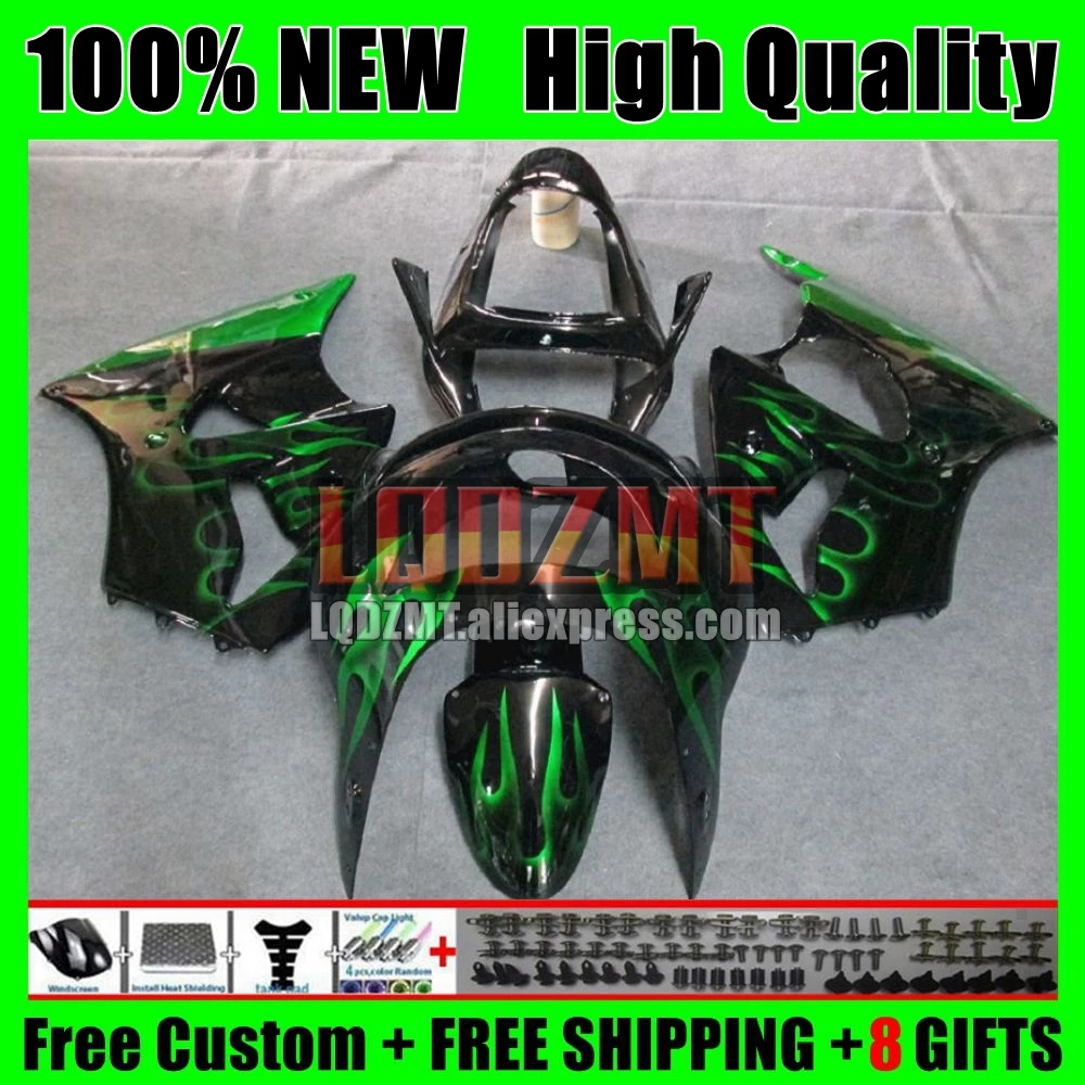 Body For KAWASAKI NINJA 600CC ZX600 ZX636 42No.5 ZX 636 6 R Green Flames 600 CC ZX 6R ZX-636 ZX-6R ZX6R 98 99 1998 1999 Fairing