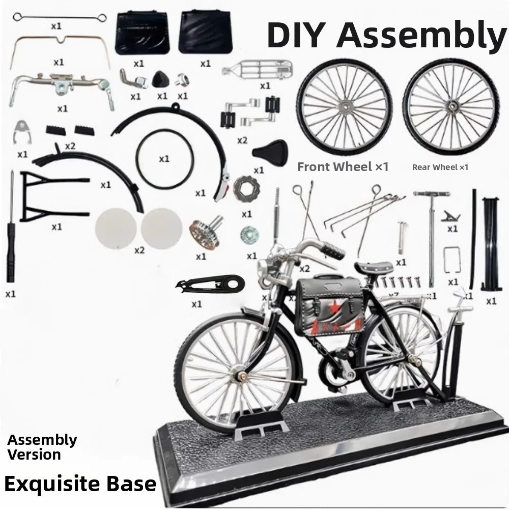 Handmade 1:10 Scale Assembly Bicycle Model Retro Alloy Simulation Bike Model Kit DIY Ornament Mini 28 Big Bar Bicycle Adult