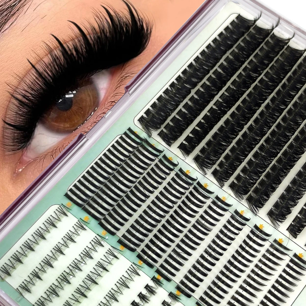 AMSDCN DIY Spiky Lash Clusters 30rows 420cs brown Volume Eyelash Clusters 280P Wispy Manga Cluster Eyelash Extensions 10-18mm