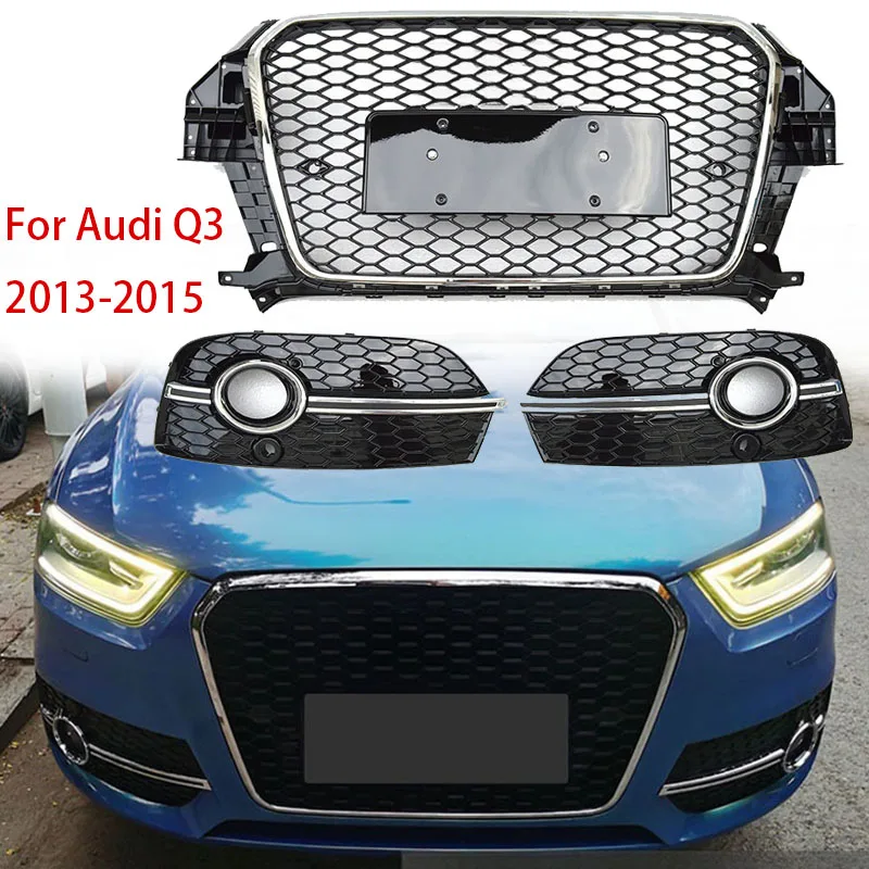 

For Audi Q3 Modified RSQ3 SQ3 Grill Racing Grills Honeycomb Hood 2013 2014 2015 Front Bumper Mesh Cover Plate Car Accessories